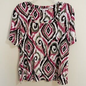 JM Collection Square Neck Short Sleeve Wrinkle Free Blouse Top Wm Sz L